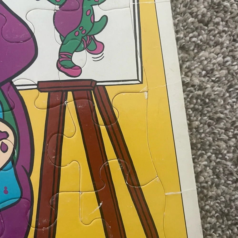 Vintage 1992 MB Milton Bradley Puzzle Barney Artist Purple Dinosaur Baby Bop